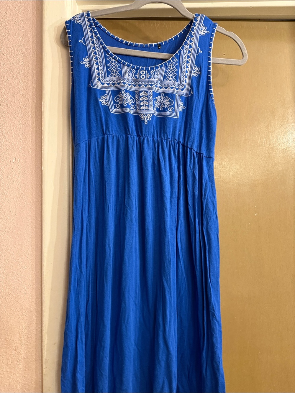 Sleeveless Blue Embroidered Maxi Dress